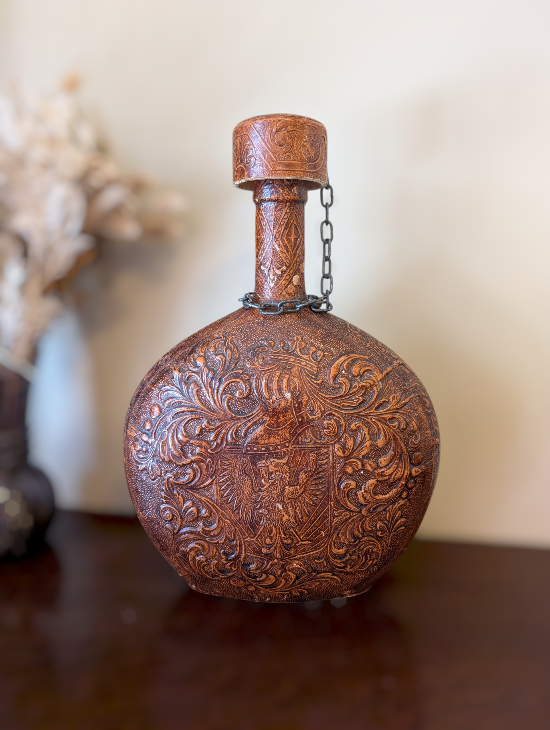 Vintage Leather-wrapped Spanish Conquistador bottle