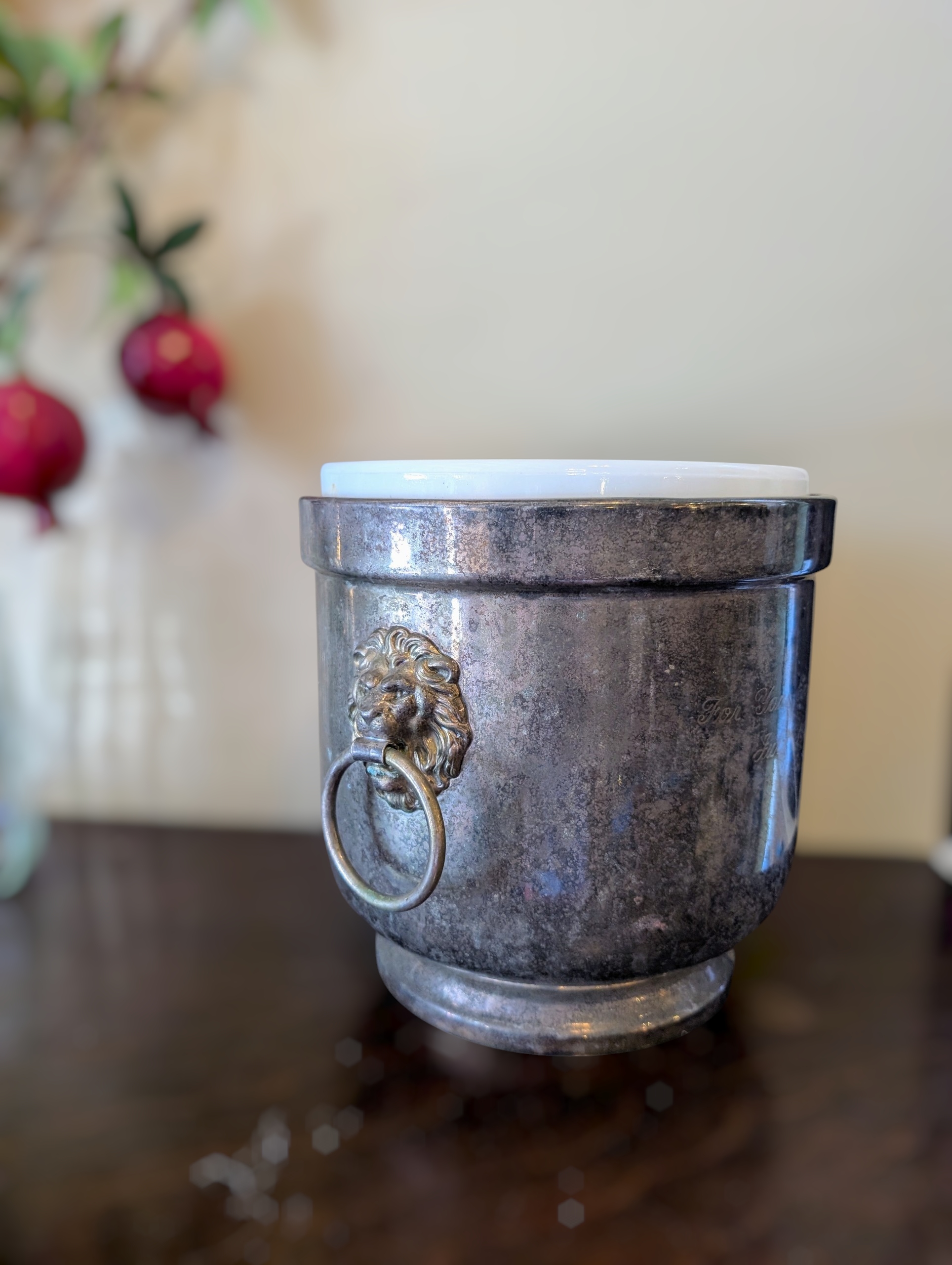 Vintage Silverplate Ice Bucket with Lion head details